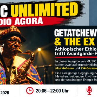 Bild zu:Getatchew Mekuria & The Ex – Äthiopischer Ethio-Jazz trifft Avantgarde-Punk Radio Agora 105|5 · Montag, 19. Oktober 2026 · 20:06–22:00 Uhr Moderation: Hans Jalovetz